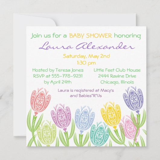 Tulipes de ressort - invitation de baby shower (Devant)
