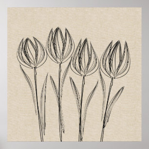 Tulipes Dessin Toile Poster