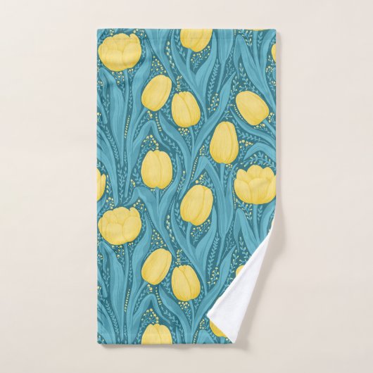 Tulipes en bleu et jaune (Serviette à main)
