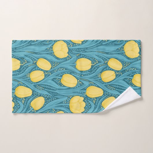 Tulipes en bleu et jaune (Serviette à main)