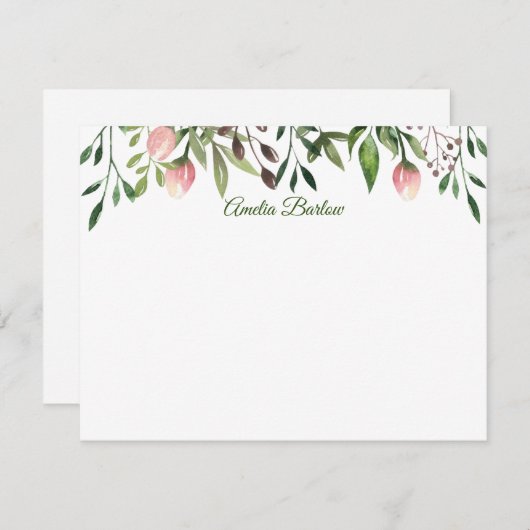 Tulipes et verdure Carte à note plat personnalisée (Devant / Derrière)