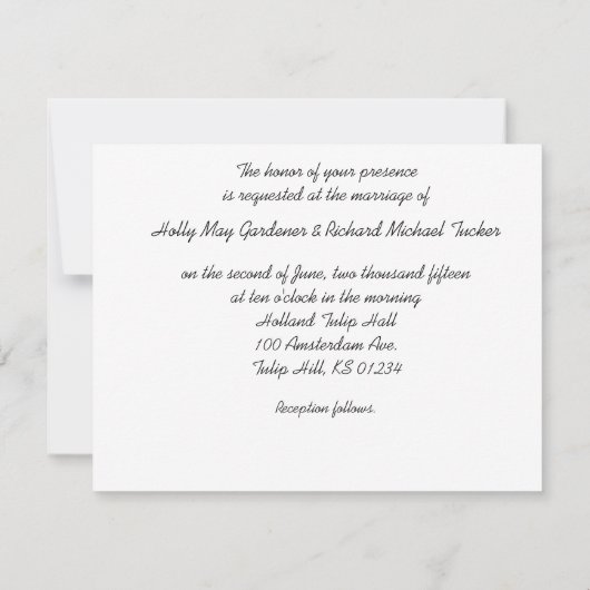 Tulipes, Faire-part de mariage B&W (Dos)