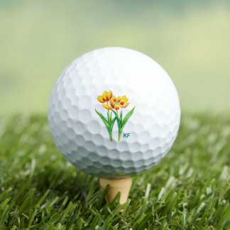 Tulipes jaunes et rouges avec balles de golf textu