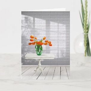 Tulipes orange dans la carte d'ombre de fenêtre