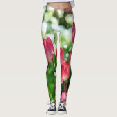 Tulipes Pink et Vert Aquarelle Leggings (Devant)