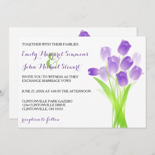 Tulipes pourpres - Faire-part de mariage (Devant / Derrière)