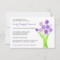 Tulipes pourpres - Invitation Baby shower 3x5