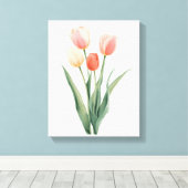 Tulipes Rose Pâle Impression Florale Aquarelle (Insitu (Plancher de Bois))