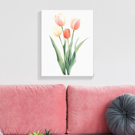 Tulipes Rose Pâle Impression Florale Aquarelle (Insitu(Salon))