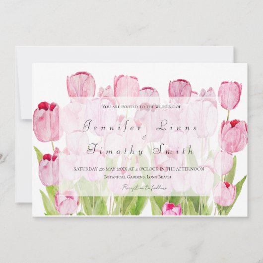 tulipes roses 3 faire-part de mariage (Devant)