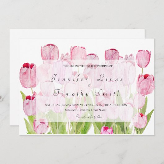 tulipes roses 3 faire-part de mariage (Devant / Derrière)