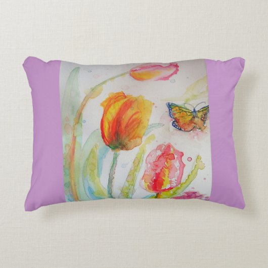 Tulipes roses Coussin décoratif aquarelle (Devant)