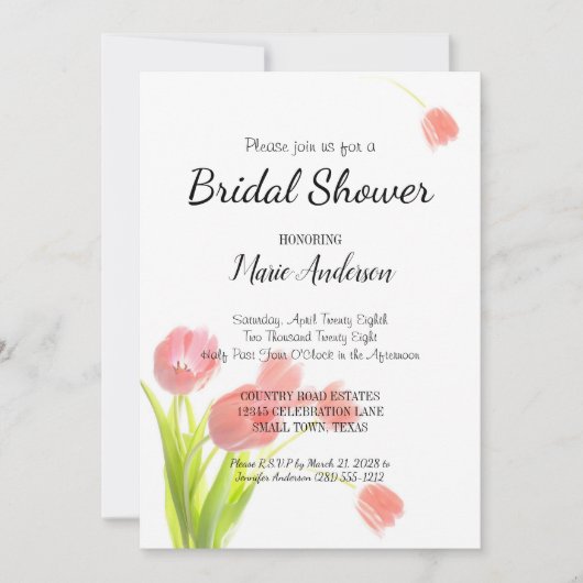 Tulipes Roses Douches Invitation (Devant)