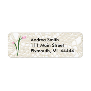 Tulipes roses et Étiquette de adresse de dentelle
