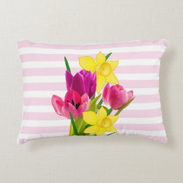 Tulipes roses et jonquilles Coussin d'accentuation
