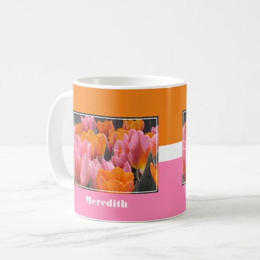Tulipes roses et oranges, café Mug (Devant gauche)