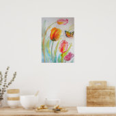 Tulipes roses Fleurs florales Aquarelle Poster (Cuisine)