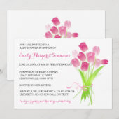 Tulipes roses - Invitation Baby shower (Devant / Derrière)