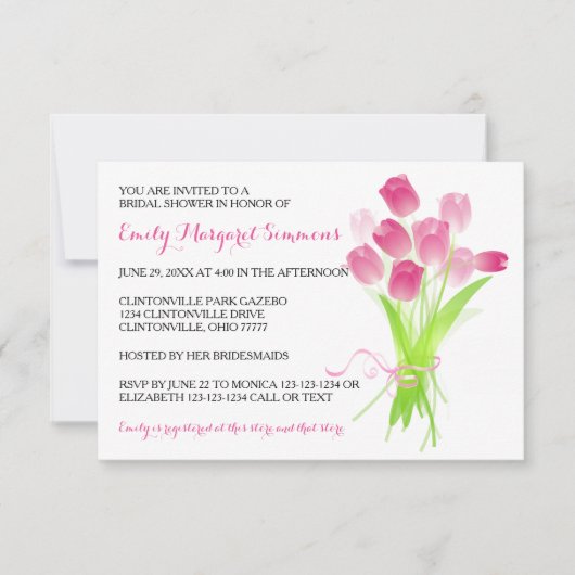 Tulipes roses - Invitation de douche nuptiale 3x5 (Devant)