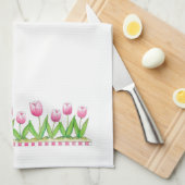 Tulipes roses - serviette de cuisine (Quart Plié)