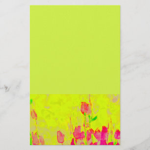 Tulipes Rouges Bordure Papeterie Jaune Vert