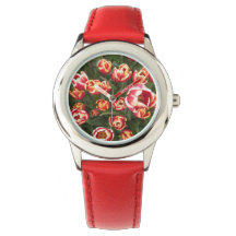 Tulipes rouges et blanches Montre rouge en acier i