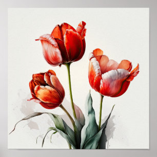 Tulipes Rouges Impression d'Art de Fleur Affiche