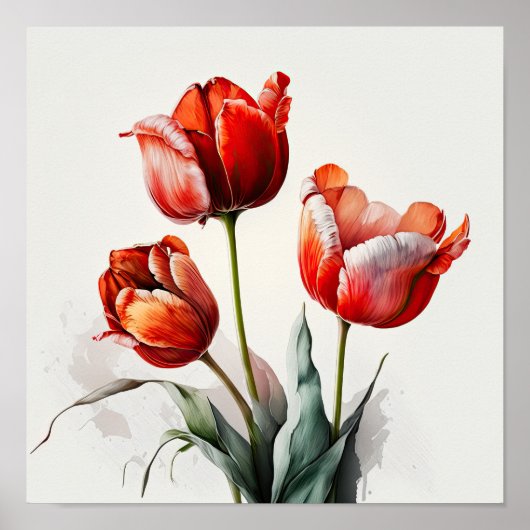 Tulipes Rouges Impression d'Art de Fleur Affiche (Devant)