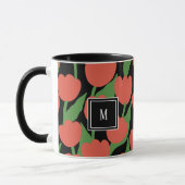 Tulipes rouges rétro, monogramme personnalisé Mug (Gauche)
