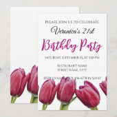 Tulipes rouges sur fond bleu invitation (Devant / Derrière)