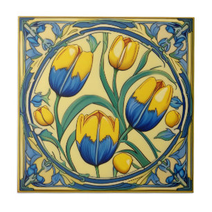 tulipes sur carreaux en céramique de l'Art nouveau