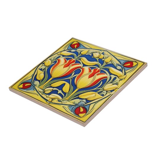 tulipes sur carreaux en céramique de l'Art nouveau (Côté)