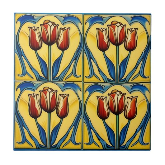 tulipes sur carreaux en céramique de l'Art nouveau (Devant)