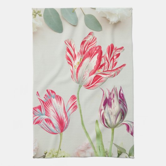Tulipes vintages Fleurs Serviette de cuisine (Vertical)