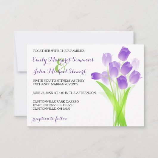Tulipes violettes - Faire-part de mariage 3x5 (Devant)