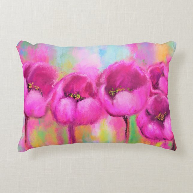 Tulipes violettes rose Coussin - Peinture (Devant)