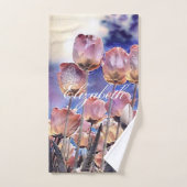 Tulipes violettes rose et orange (Serviette à main)