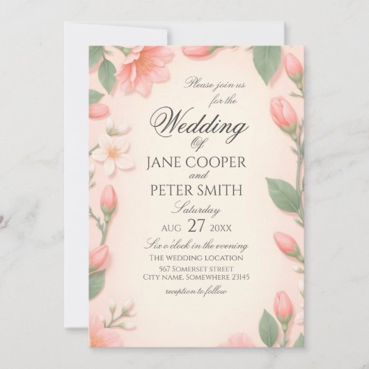 Tulips and blossoms floral Wedding Invitation (Devant)