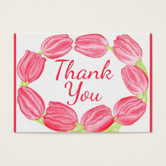 Tulips Border Red Floral Thank You Card Visitekaartje