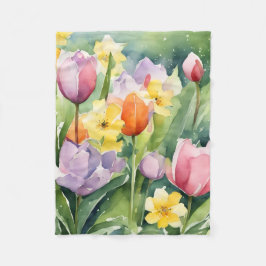 Tulips in Bloom watercolors Fleece Deken