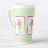 Tulips in Water Handpainted Watercolor  Latte Mok (Linkerhoek)