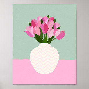 Tulp Arrangement Bloemenvaas roze en groen Poster