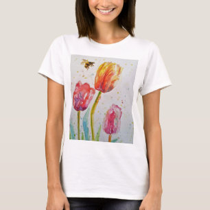 Tulp bijenbloem Waterverf Bloemgroenten t Shirt