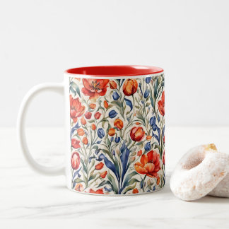 Tulp Bloeiende WC Patroonontwerp Tweekleurige Koffiemok