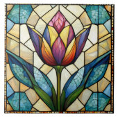 Tulp bloem gekleurd glas mozaïek tegeltje (Voorkant)