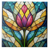 Tulp bloem gekleurd glas mozaïek tegeltje (Voorkant)