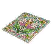 Tulp bloem gekleurd glas mozaïek tegeltje (Zijkant)