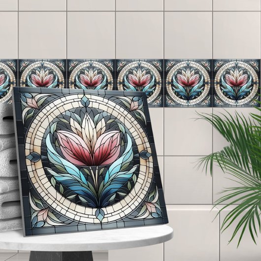 Tulp bloem gekleurd glas mozaïek tegeltje