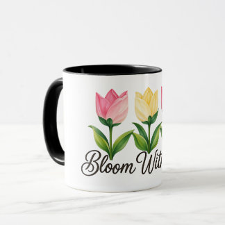 Tulp Bloem Met Vrolijk Roze Geel Bloemmotief Koffi Mok