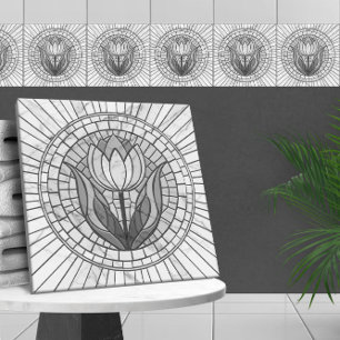 Tulp bloem mozaïek - Wit Marmer Tegeltje